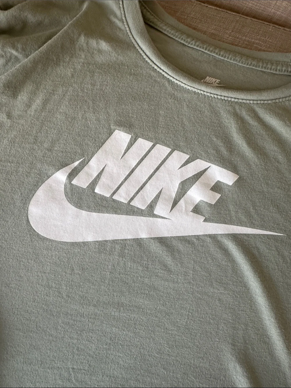 Nike Long Sleeve Crew Tee in Sage Green with White Swoosh - 100% Cotton